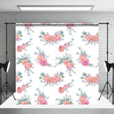 Aperturee - Aperturee Watercolor White Pink Rose Leaves Photo Backdrop